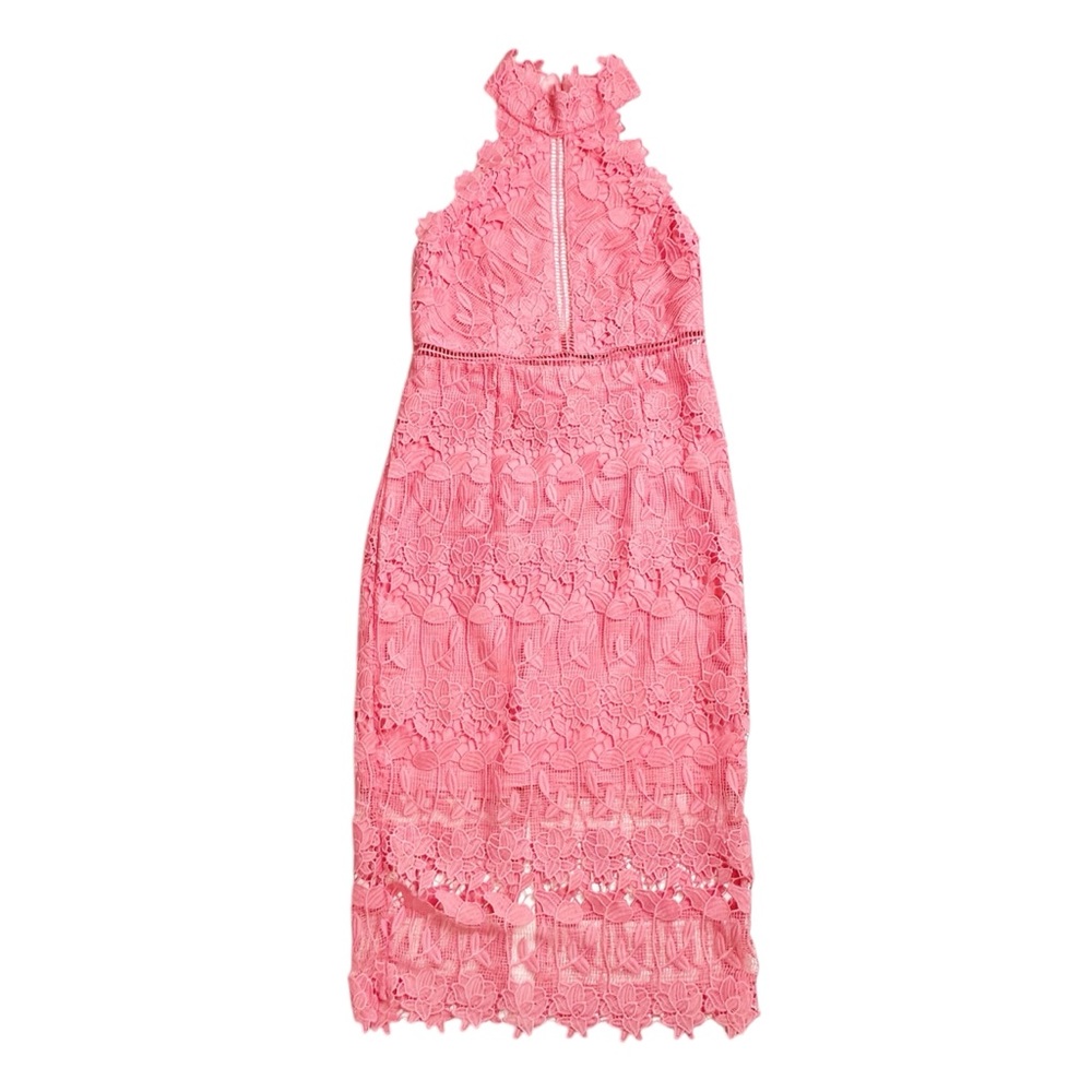 Bardot noni coral crochet lace halter dress